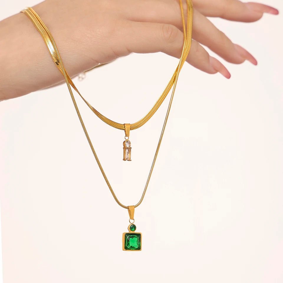 18K Gold Double Layer Zircon Necklace - Kilau Nara