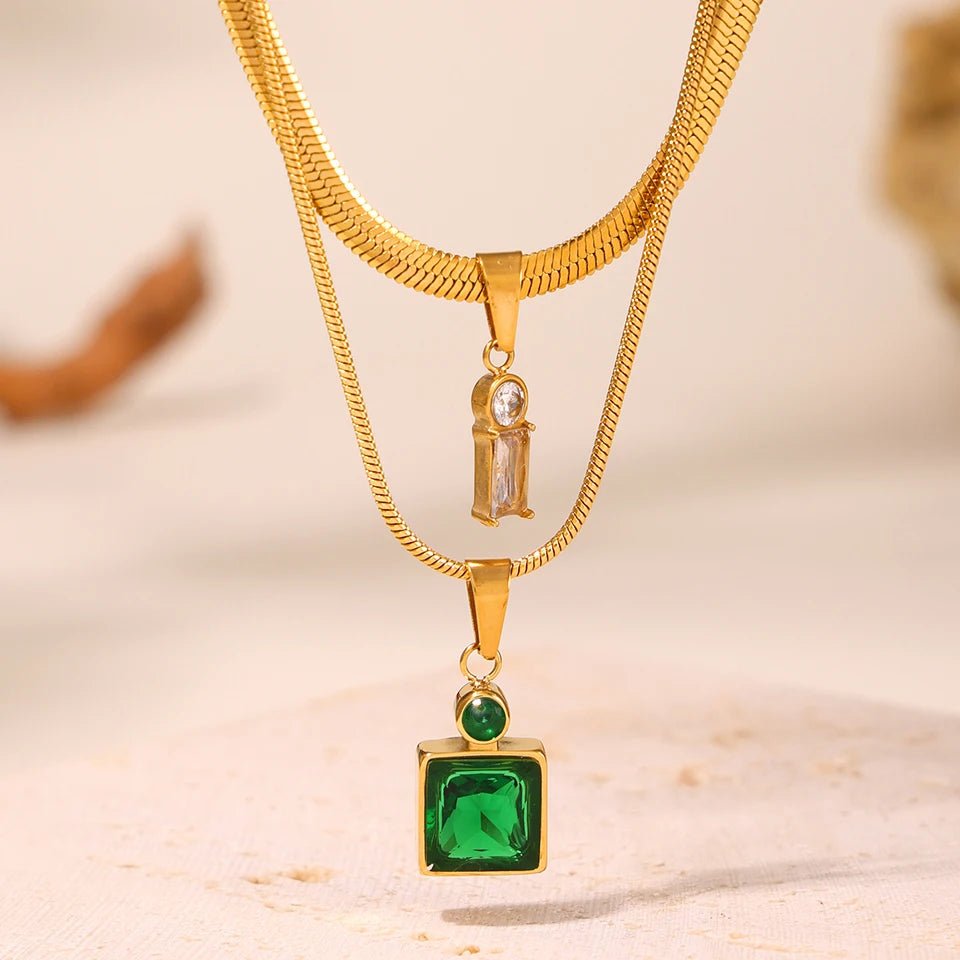 18K Gold Double Layer Zircon Necklace - Kilau Nara