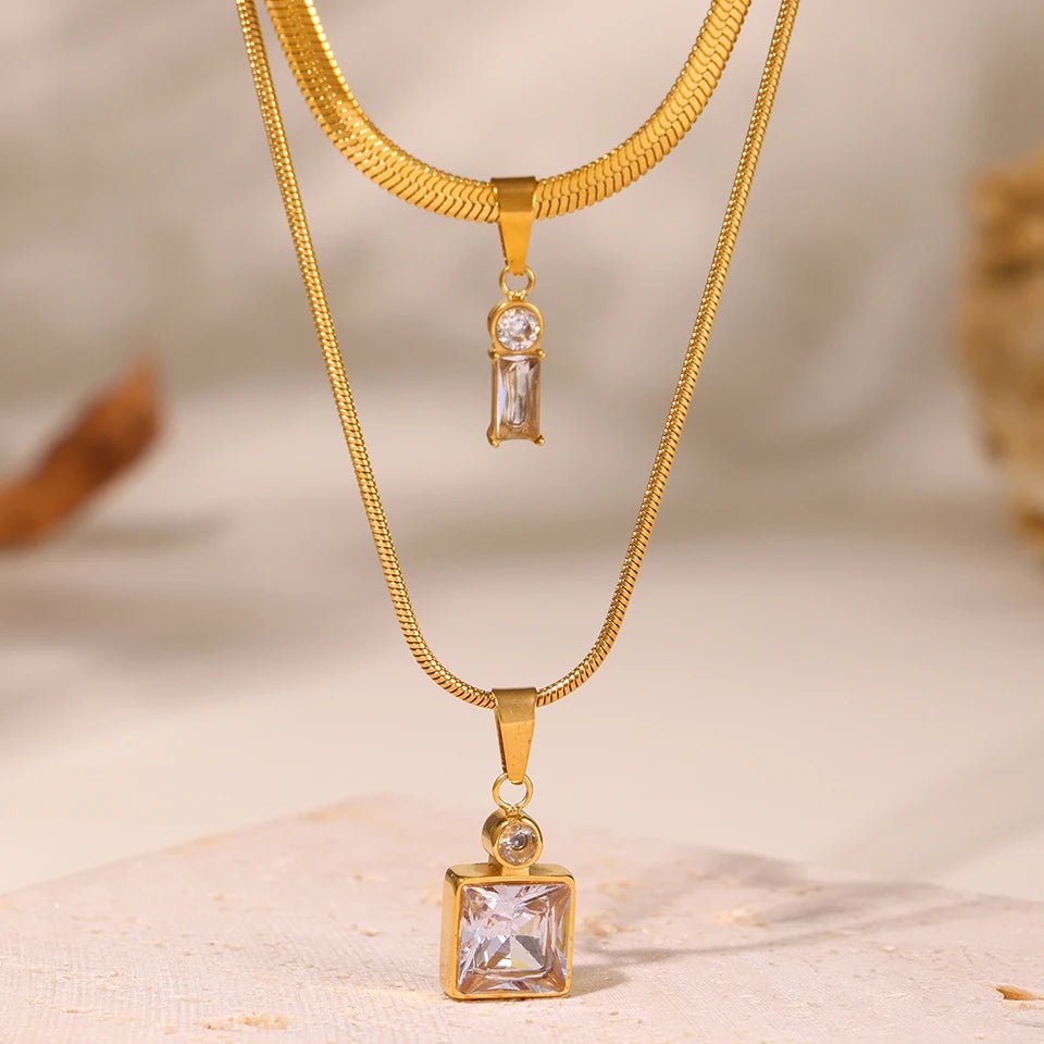 18K Gold Double Layer Zircon Necklace - Kilau Nara