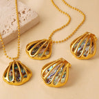 18K Gold Ocean Shell Necklace & Earring Set - Kilau Nara