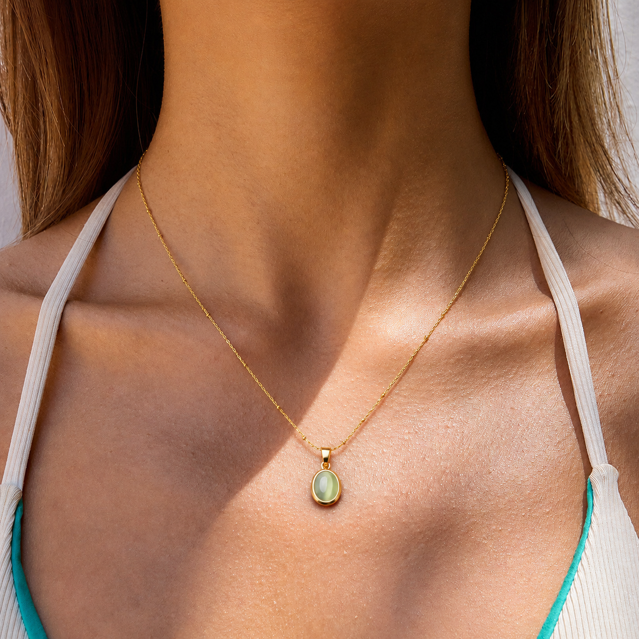 Stainless Steel Natural Stone Pendant Necklace