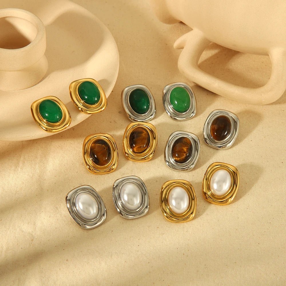Natural Stone 18K Gold Plated Earrings - Kilau Nara