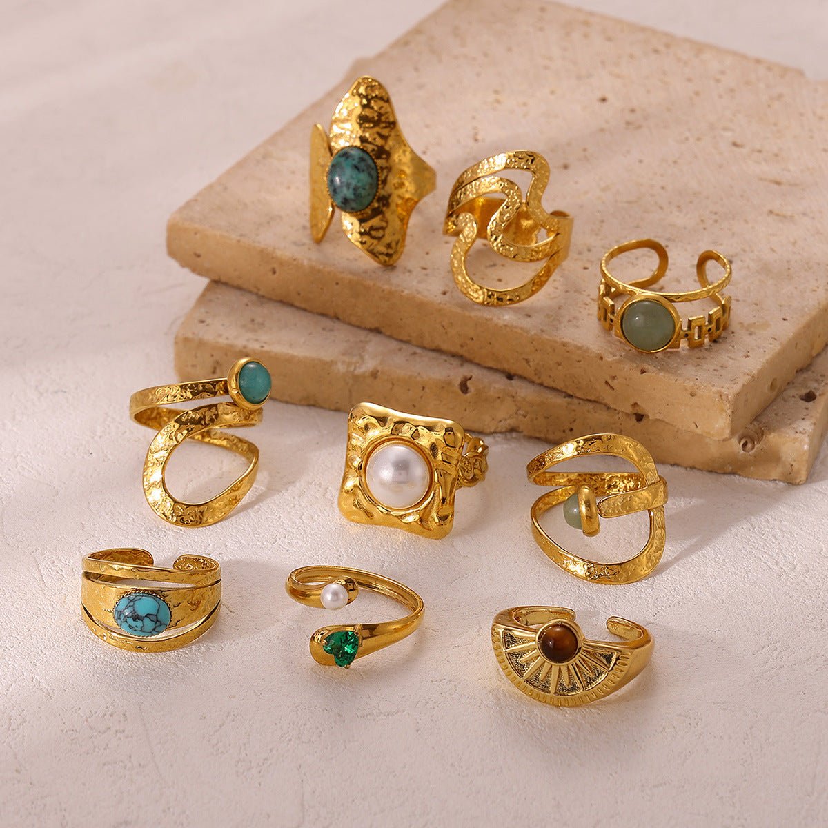 Natural Stone Inlaid Vintage Ring - Kilau Nara