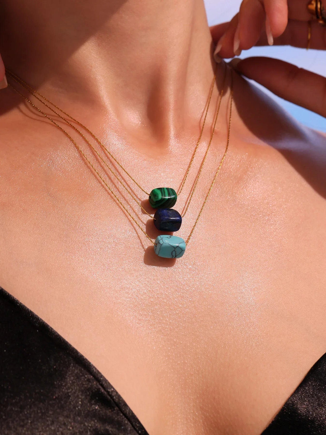 Natural Turquoise Stainless Steel Necklace - Kilau Nara