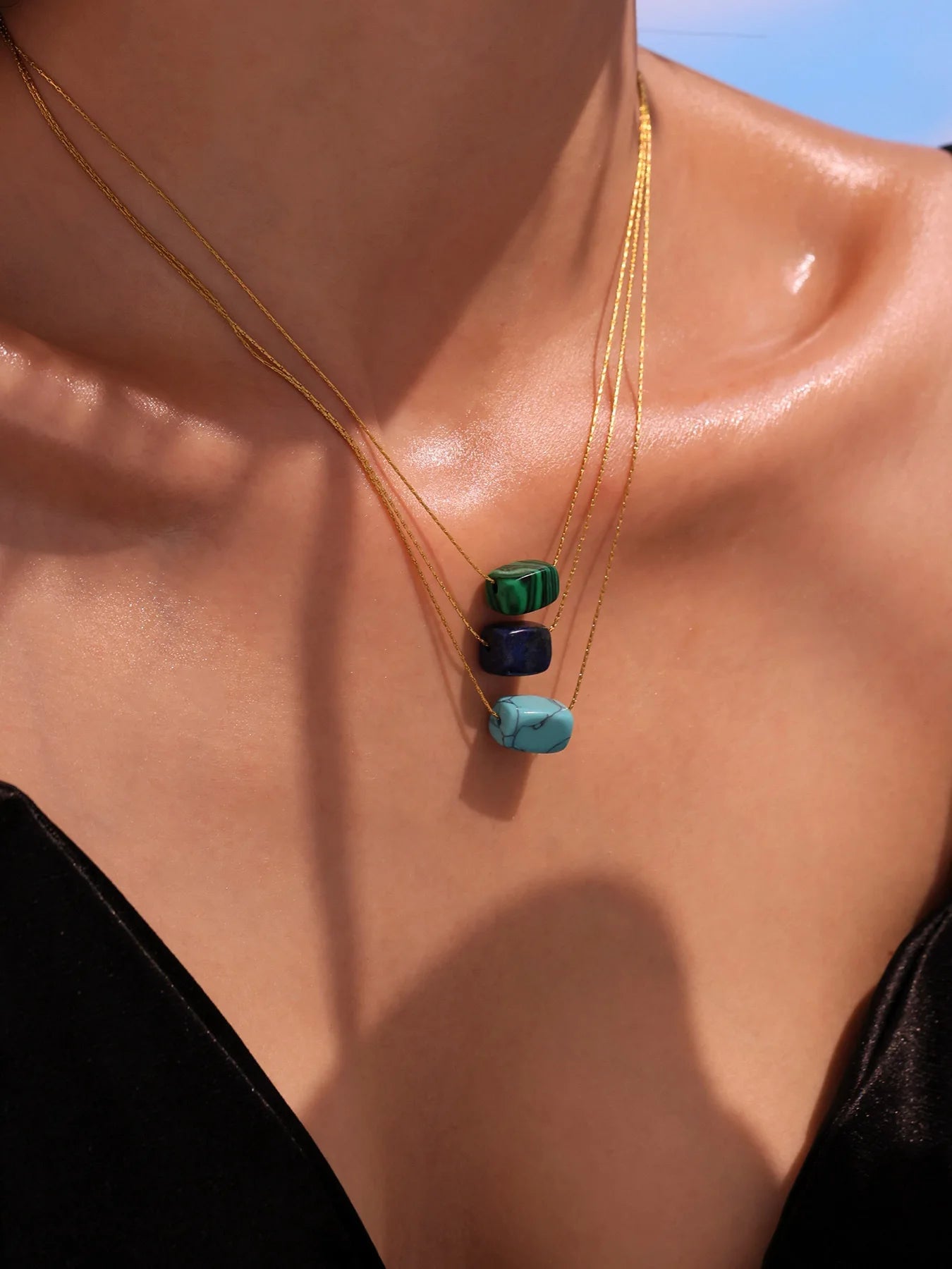 Natural Turquoise Stainless Steel Necklace - Kilau Nara