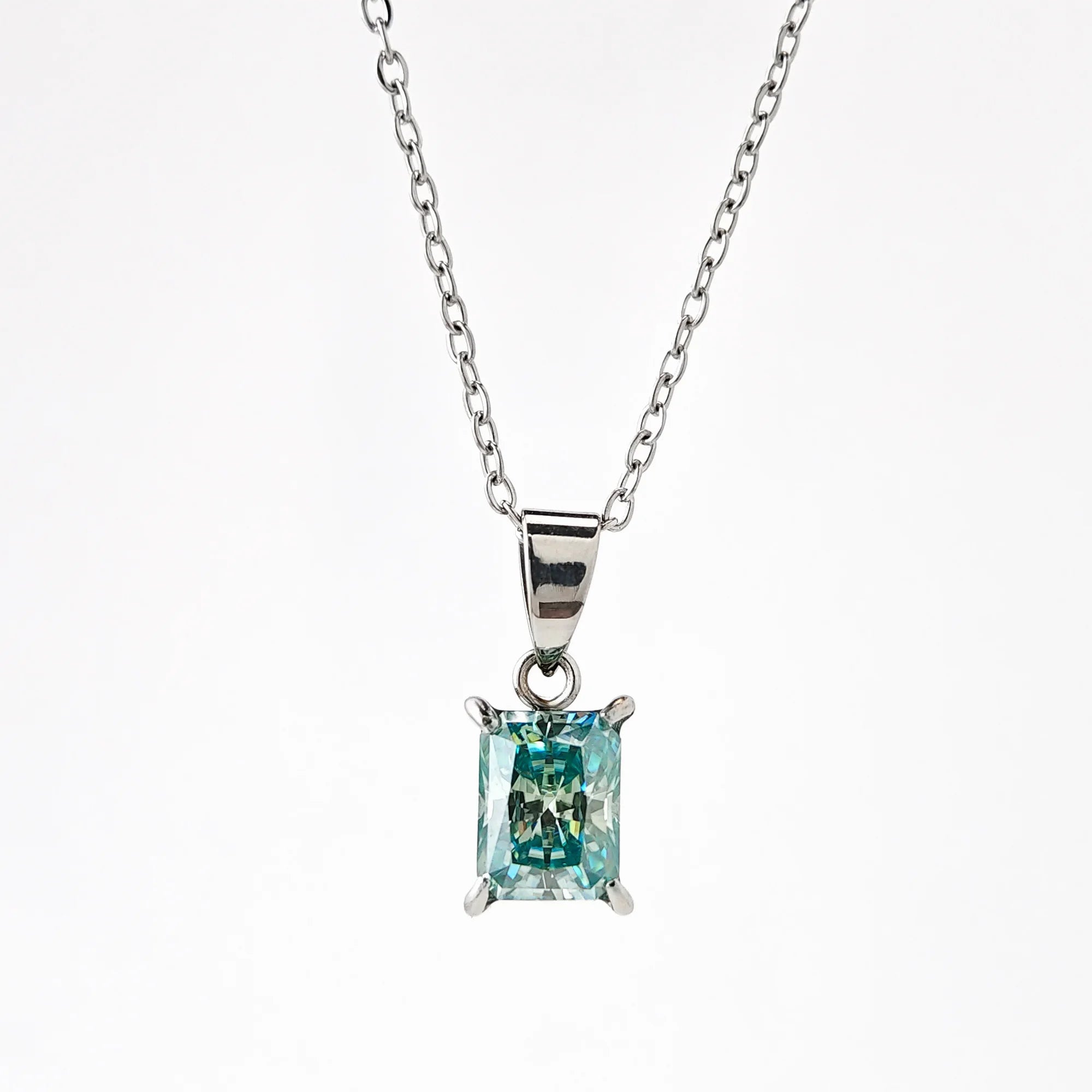 Square Turquoise & Moissanite Pendant Necklace - Kilau Nara