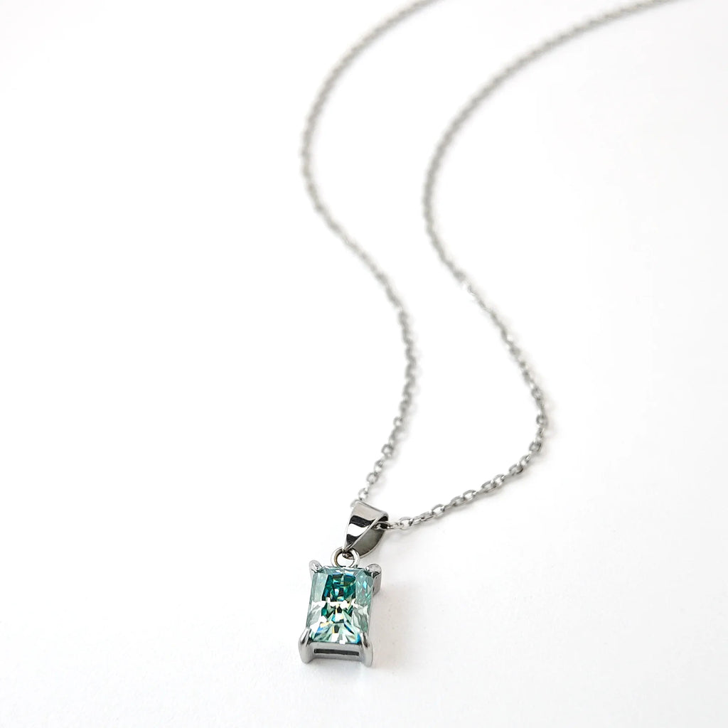 Square Turquoise & Moissanite Pendant Necklace - Kilau Nara