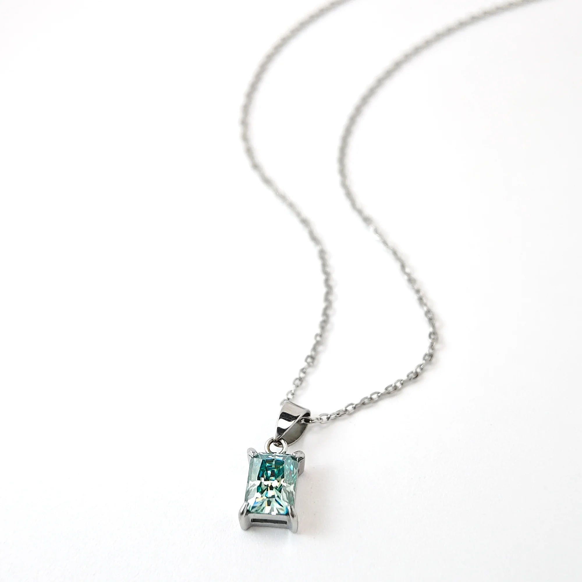 Square Turquoise & Moissanite Pendant Necklace - Kilau Nara