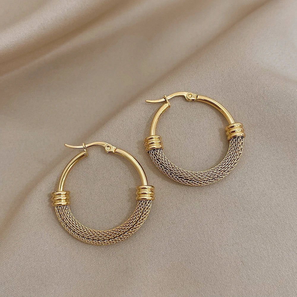 Stainless Steel Gold Mesh Hoop Earrings - Kilau Nara